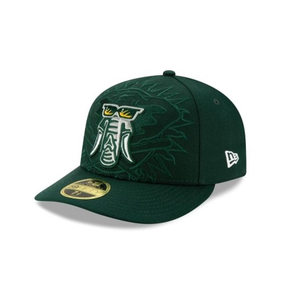 Green Oakland Athletics Hat - New Era MLB Logo Elements Low Profile 59FIFTY Fitted Caps USA9856214